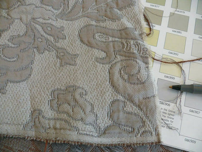 Old World Weaver Anna Gray Silver Floral Damask Jacquard Silk & Linen - By The Yard - MSRP USD368/y