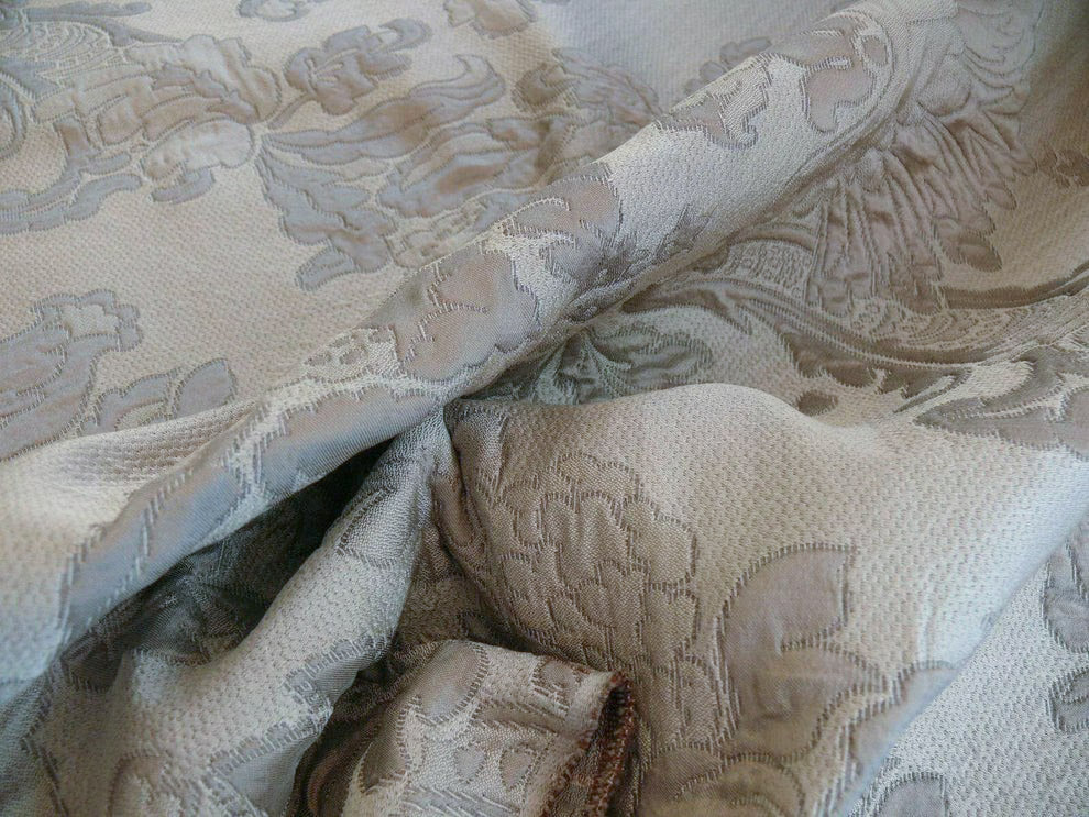 Old World Weaver Anna Gray Silver Floral Damask Jacquard Silk & Linen - By The Yard - MSRP USD368/y