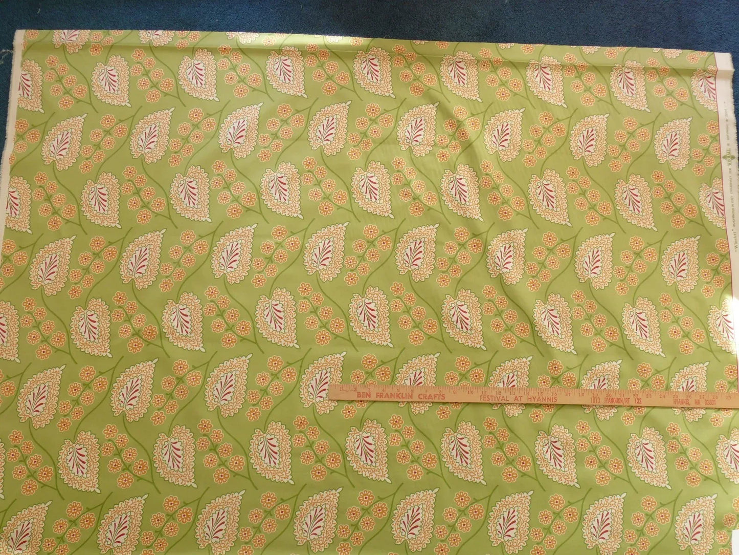 By yard Scalamandre Winslett Foliage Cotton Print in Green Red Orange White Hand Printed in Italy MSRP$160/Y