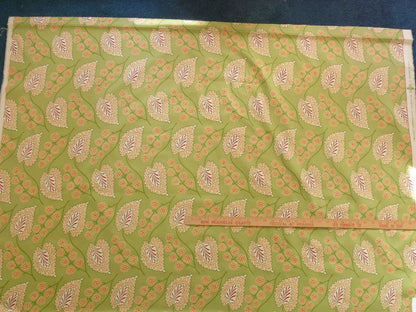 By yard Scalamandre Winslett Foliage Cotton Print in Green Red Orange White Hand Printed in Italy MSRP$160/Y