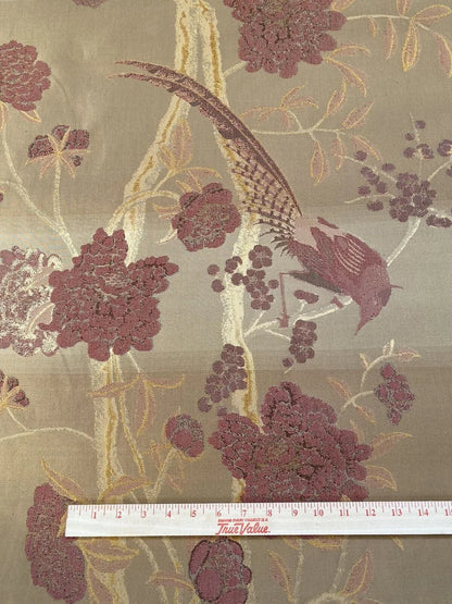 10.75yards Lee Jofa Japanese Garden Plum Red Gold Bird Peony Chinoiserie