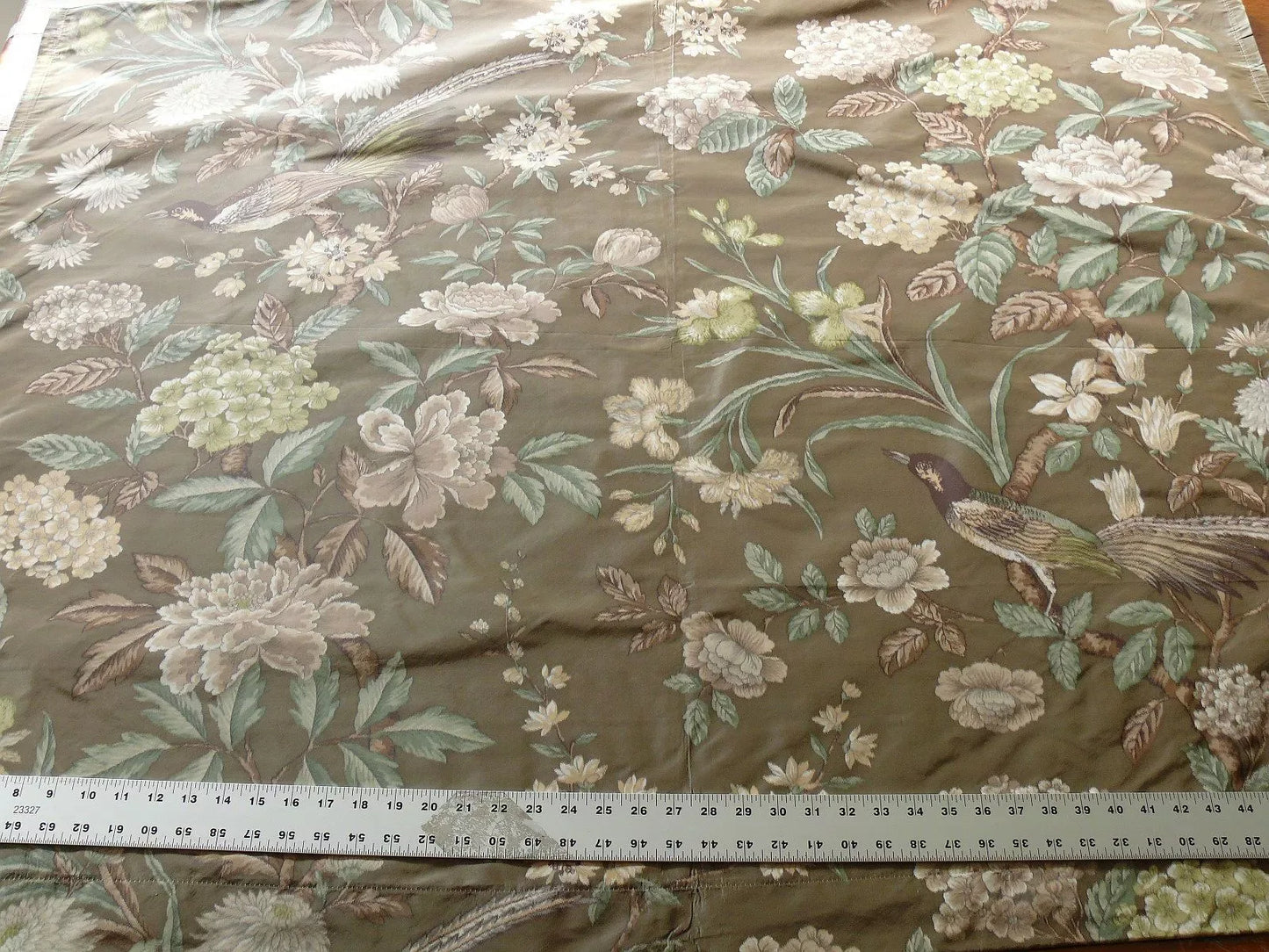 1.1y Scalamandre Oiseau des Exotique 100% Silk Warp Print Bird Brown Light Mocha