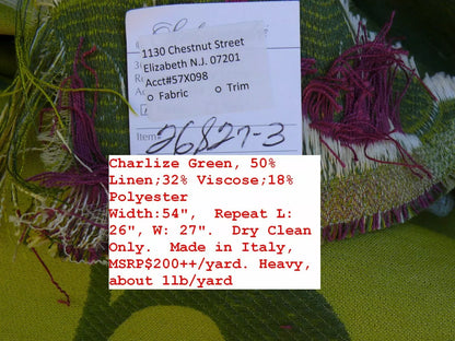 by yard Scalamandre Charlize Green White Heavy Lily Tapestry Art Nouveau Linen Blend MSRPUSD250+