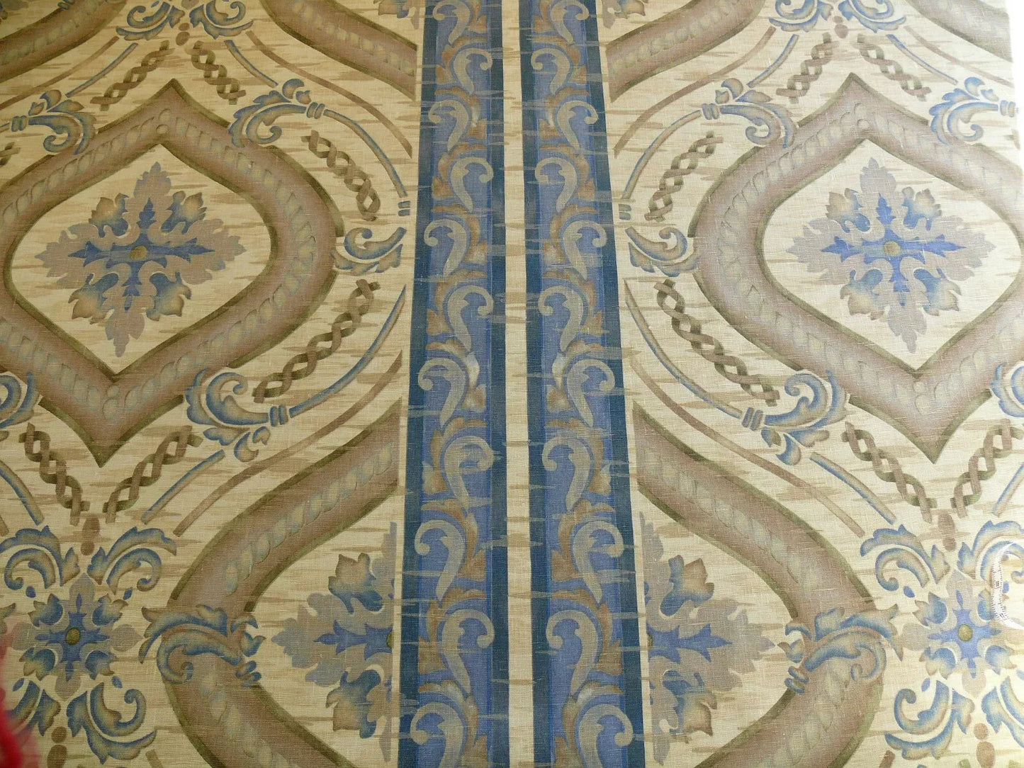 by yard Stroheim &amp; Romann Vincenza Blue &amp; Gold Linen Renaissance Fresco Damask Stripe Roman Empire Print #561