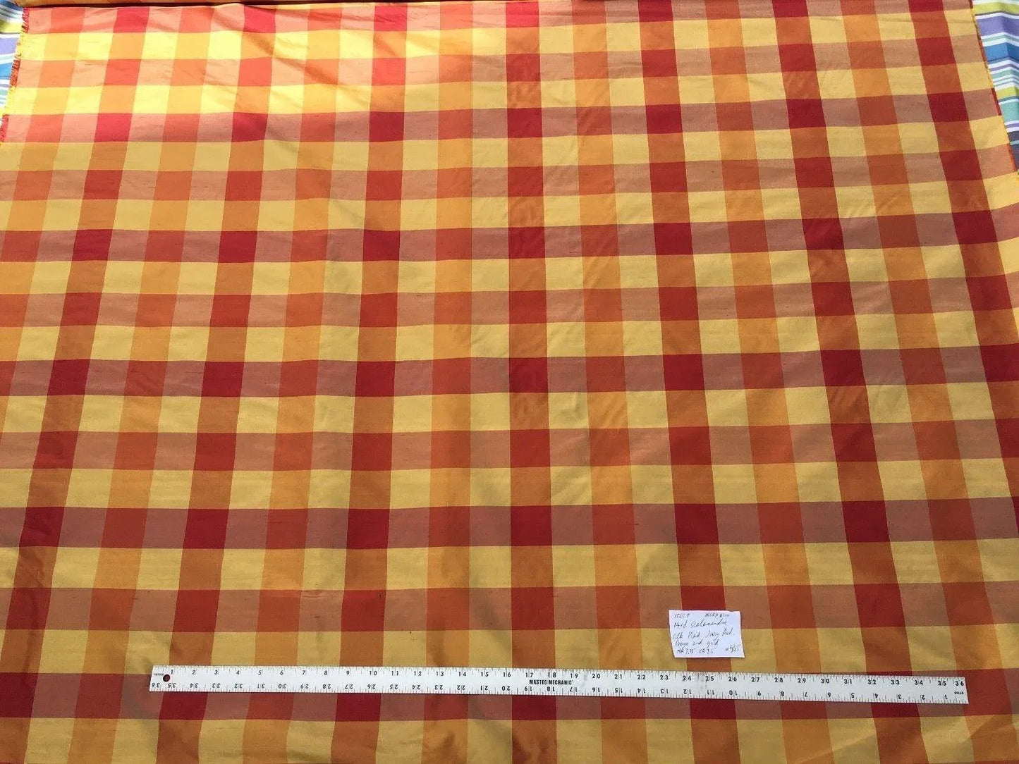 BY Yard Scalamandre 100% Silk Plaid Check Orange Red Gold Saffron MSRP USD 200+/y #1565