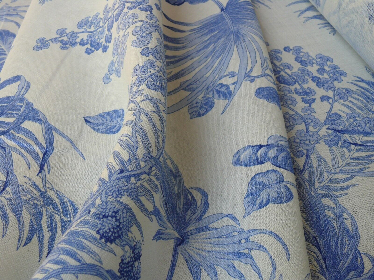 Scalamandre Tropical Toile Linen Gustavian Blue On Ivory Butterfly Fern Palm Berry MSRP USD 215