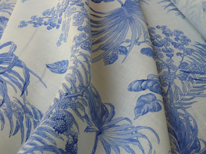 Scalamandre Tropical Toile Linen Gustavian Blue On Ivory Butterfly Fern Palm Berry MSRP USD 215