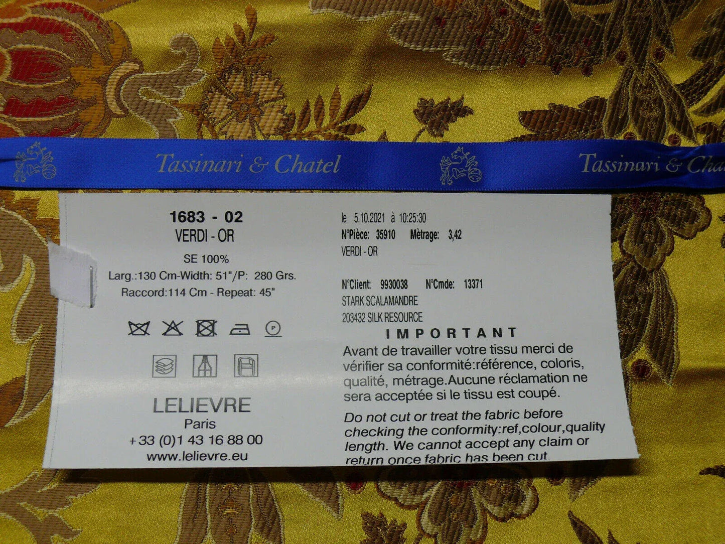 2.5y Scalamandre Verdi Lampas Or Gold Silk Stunning MSRP USD 3012 Special Order