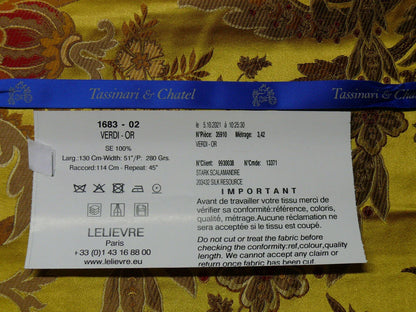 2.5y Scalamandre Verdi Lampas Or Gold Silk Stunning MSRP USD 3012 Special Order