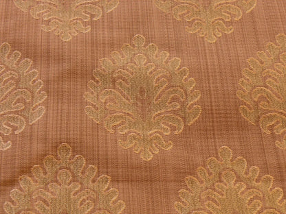 Coraggio Textile Fabric 3yard from Italy Highest Quality  Green Peach Pinecone Medallion Crest on Med Brown