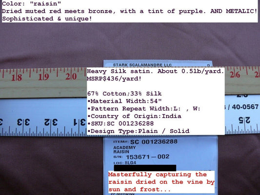 By Yard Scalamandre Academy Silk Satin "raisin" Red-bronze Frost Silvery MSRP USD 436Y