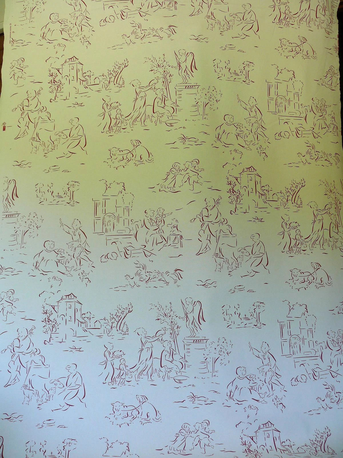 Motif Designs Modern Whimscal Toile Shepherd Dog Raspberry Off White #1401