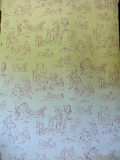 Motif Designs Modern Whimscal Toile Shepherd Dog Raspberry Off White #1401