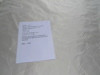 Clarence House St Laurent Silk Taffeta Jacquard Ogee Fabric - White - By The Yard