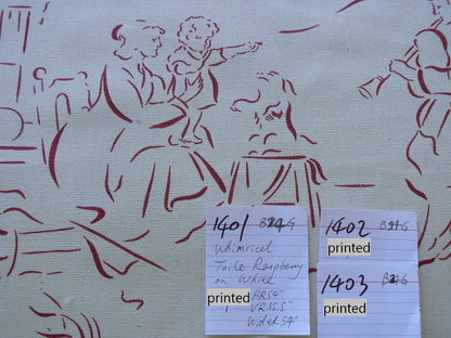 Motif Designs Modern Whimscal Toile Shepherd Dog Raspberry Off White #1401