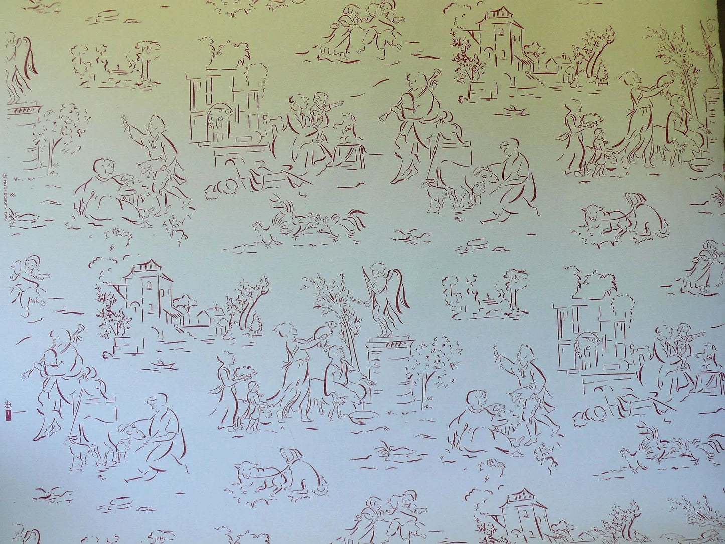 Motif Designs Modern Whimscal Toile Shepherd Dog Raspberry Off White #1401