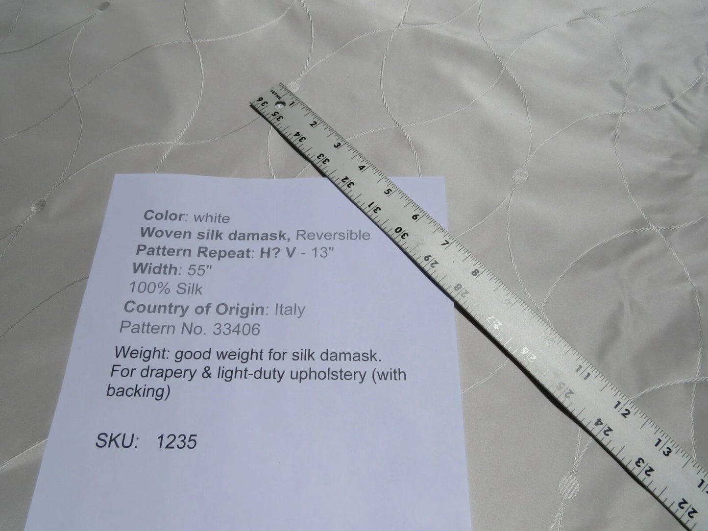 Clarence House St Laurent Silk Taffeta Jacquard Ogee Fabric - White - By The Yard