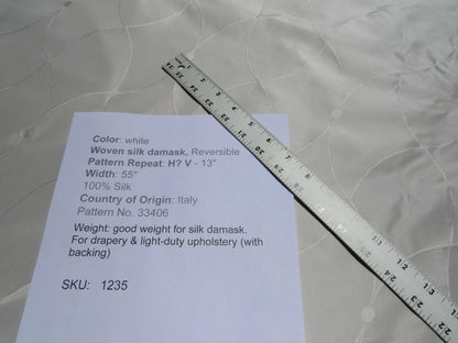 Clarence House St Laurent Silk Taffeta Jacquard Ogee Fabric - White - By The Yard