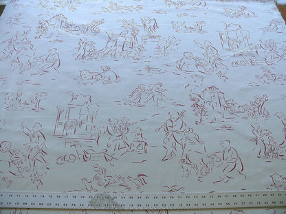 Motif Designs Modern Whimscal Toile Shepherd Dog Raspberry Off White #1401