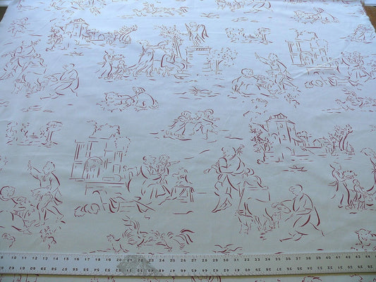 Motif Designs Modern Whimscal Toile Shepherd Dog Raspberry Off White #1401