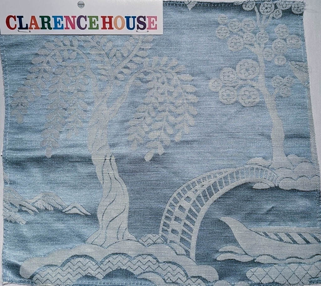 Special Order Clarence House Sukhothai Linen Silk Azure Blue Asian Damask MSRP USD 356/y