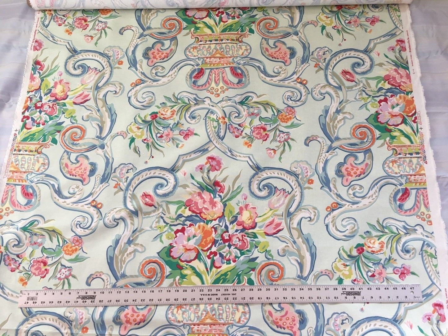 4.8Y Brunschwig &amp; Fils Sunderland Celedon Artistic Floral Linen/Cotton Historical Print Chintz MSRP$194/y