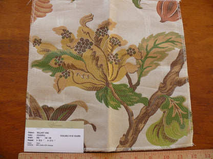 Vervain Bellary Vine Eggshell Yellow Blue Red Brown on Beige Off White  Flowers & Fruit Lampas Cotton- Special Order - MSRP USD 480/y