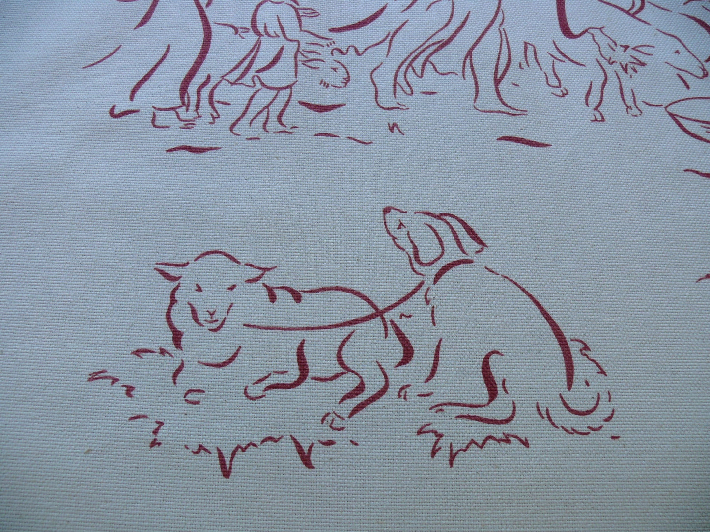 Motif Designs Modern Whimscal Toile Shepherd Dog Raspberry Off White #1401