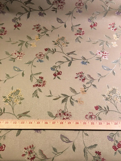 Pindler &amp; Pindler Brocade Flower Trellis Red Sage Beige Gold 9.5+1.2Y #1568