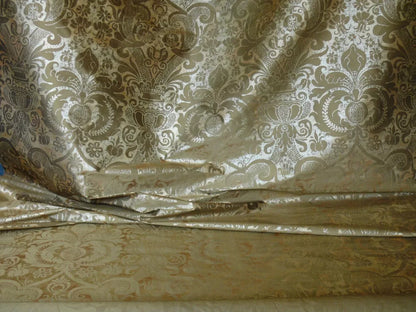 2.875yards Designer Renaissance Resist Printed Silk Copper Silver Gold Fortuny Style #1316