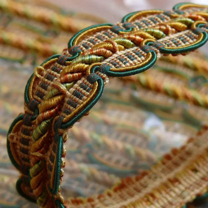 by yard HiEND Italian Tape Gimp Trim Emerald Green Orange Gold 100% Viscose Plastic6