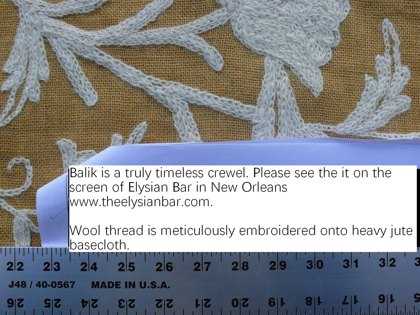 By Yd Old World Weavers Scalamandre Balik Gold Wool Crewel On Jute White on Golden Yellow MSRP USD 304/Y