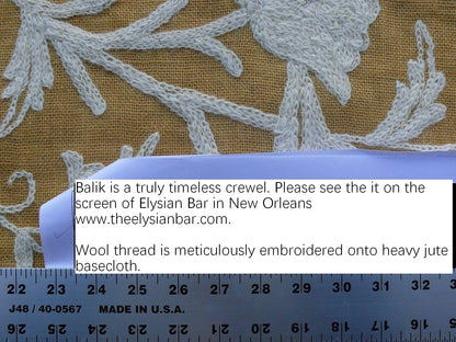 By Yd Old World Weavers Scalamandre Balik Gold Wool Crewel On Jute White on Golden Yellow MSRP USD 304/Y