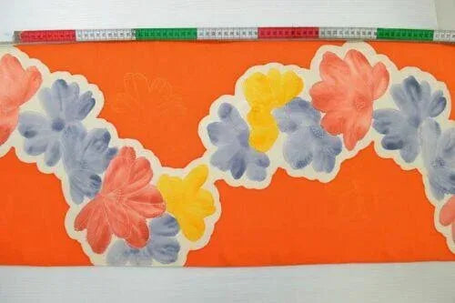 New Bolt 100%silk Kimono:orange Colourful Camellia@v56+ 9.5mx36cm (374" X14.1")