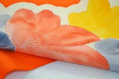 New Bolt 100%silk Kimono:orange Colourful Camellia@v56+ 9.5mx36cm (374" X14.1")