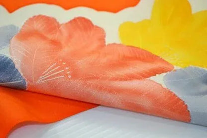New Bolt 100%silk Kimono:orange Colourful Camellia@v56+ 9.5mx36cm (374" X14.1")