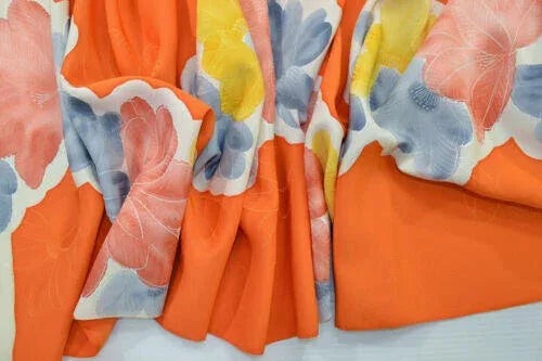 New Bolt 100%silk Kimono:orange Colourful Camellia@v56+ 9.5mx36cm (374" X14.1")