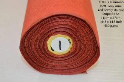 Nishijin Kyoto New Silk Kimono Bolt: Grey Wine Red Unique Stripe@a32 12y+x14.5"