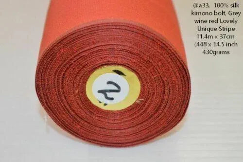 Nishijin Kyoto New Silk Kimono Bolt: Grey Wine Red Unique Stripe@a33 448x14.5"