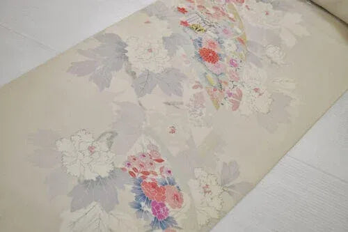 12m X 36cm (13ydx 14.1") Silk Tsukesage Kimono Bolt:tree Peony/chrysanthemum@z53