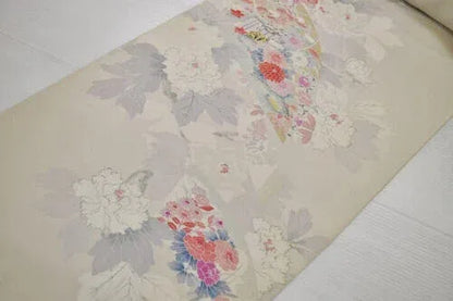 12m X 36cm (13ydx 14.1") Silk Tsukesage Kimono Bolt:tree Peony/chrysanthemum@z53