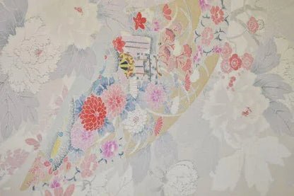 12m X 36cm (13ydx 14.1") Silk Tsukesage Kimono Bolt:tree Peony/chrysanthemum@z53