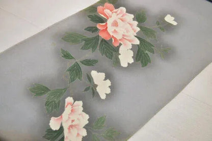 New Silk Tsukesage Bolt Handpainted Red Tree Peony @x25 Z69 12mx36cm (472x14.1" 13y