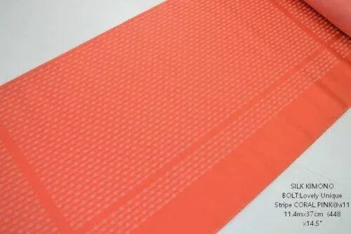 Nishijin Kyoto New Silk Kimono Bolt:unique Stripe Coral Pink@a11 11.4mx37cm (448x14.5"