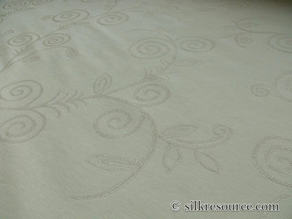 Scalamandre Soren Ivory White Modern Crewel Foliage Vine Linen MSRP USD 185+/Y