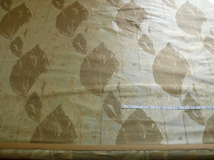 High end  100% Silk Lampas Withered Leaf Birch Forest "swan" Cream Silver Grey