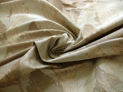 High end  100% Silk Lampas Withered Leaf Birch Forest "swan" Cream Silver Grey