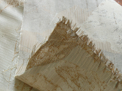 High end  100% Silk Lampas Withered Leaf Birch Forest "swan" Cream Silver Grey
