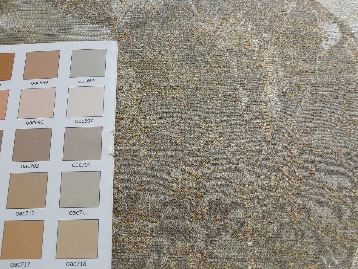 High end  100% Silk Lampas Withered Leaf Birch Forest "swan" Cream Silver Grey
