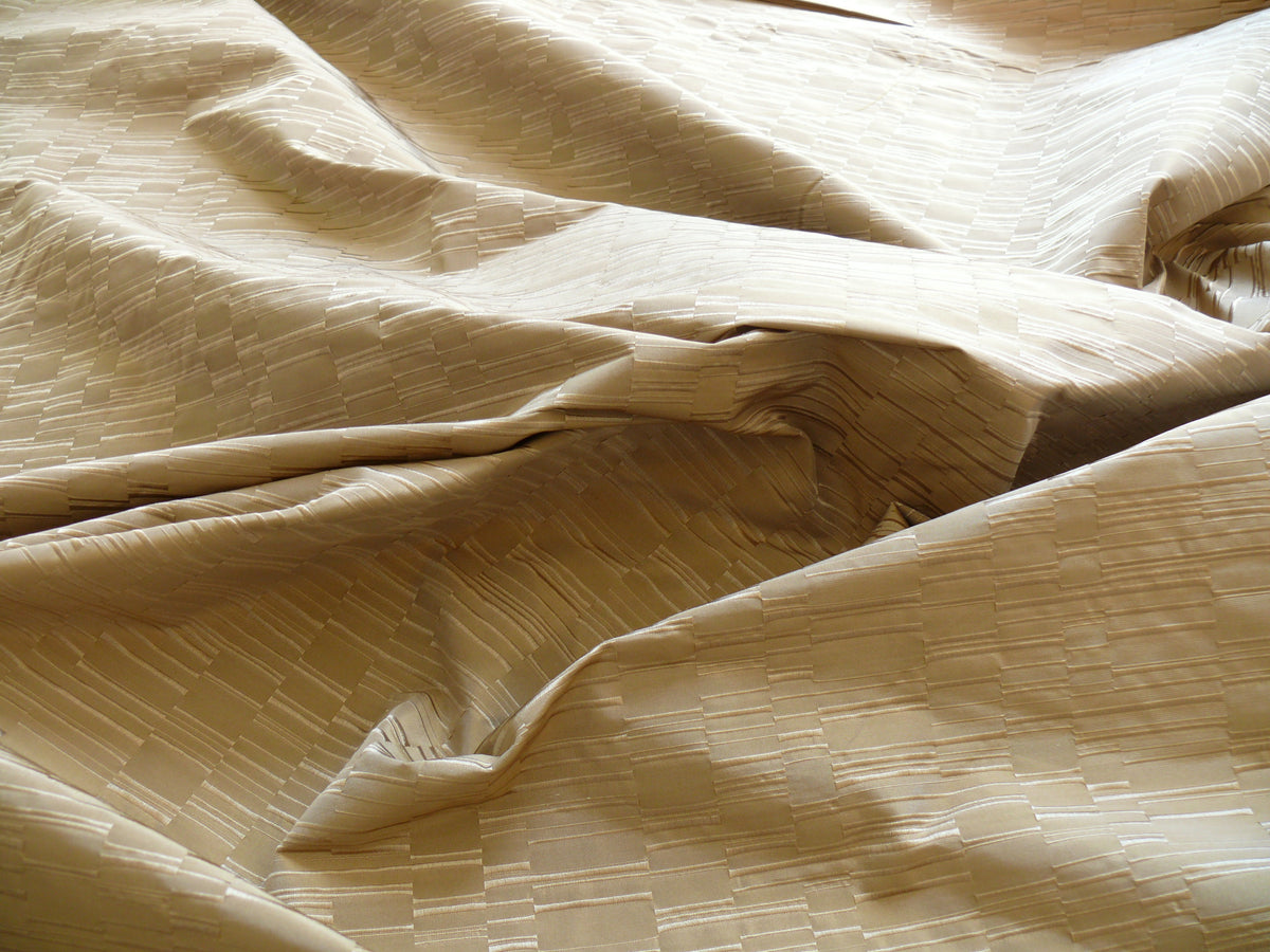 100% Silk Damask Piano Key "khaki" Brown Tan Jacquard Textured Iridescent